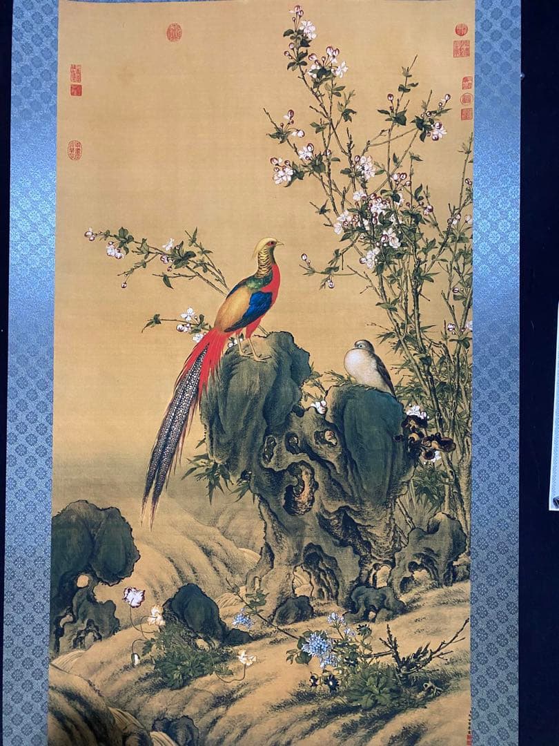 郎世宁 锦鸡图 中国画 掛け軸 水墨画 和室 玄関 茶室 壁掛け 美術品