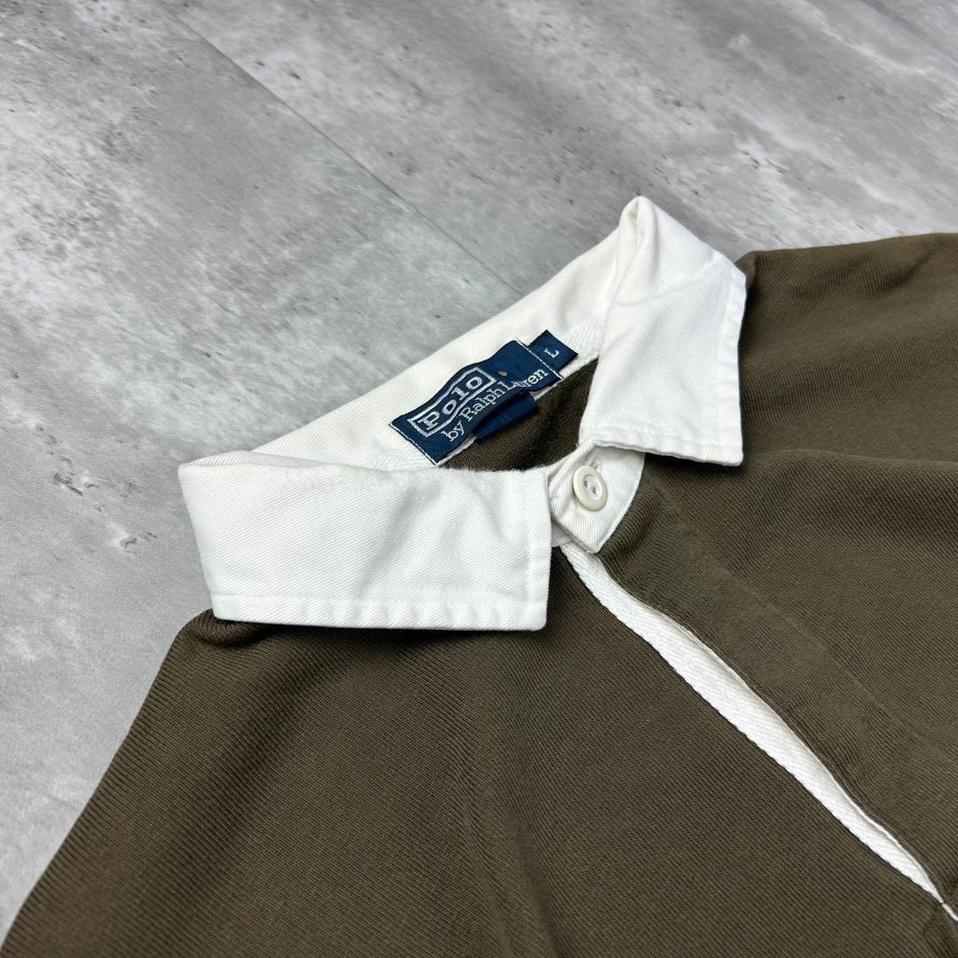 ラルフローレン 刺繍ロゴ ポロシャツ ラガーシャツ カーキ L 6133