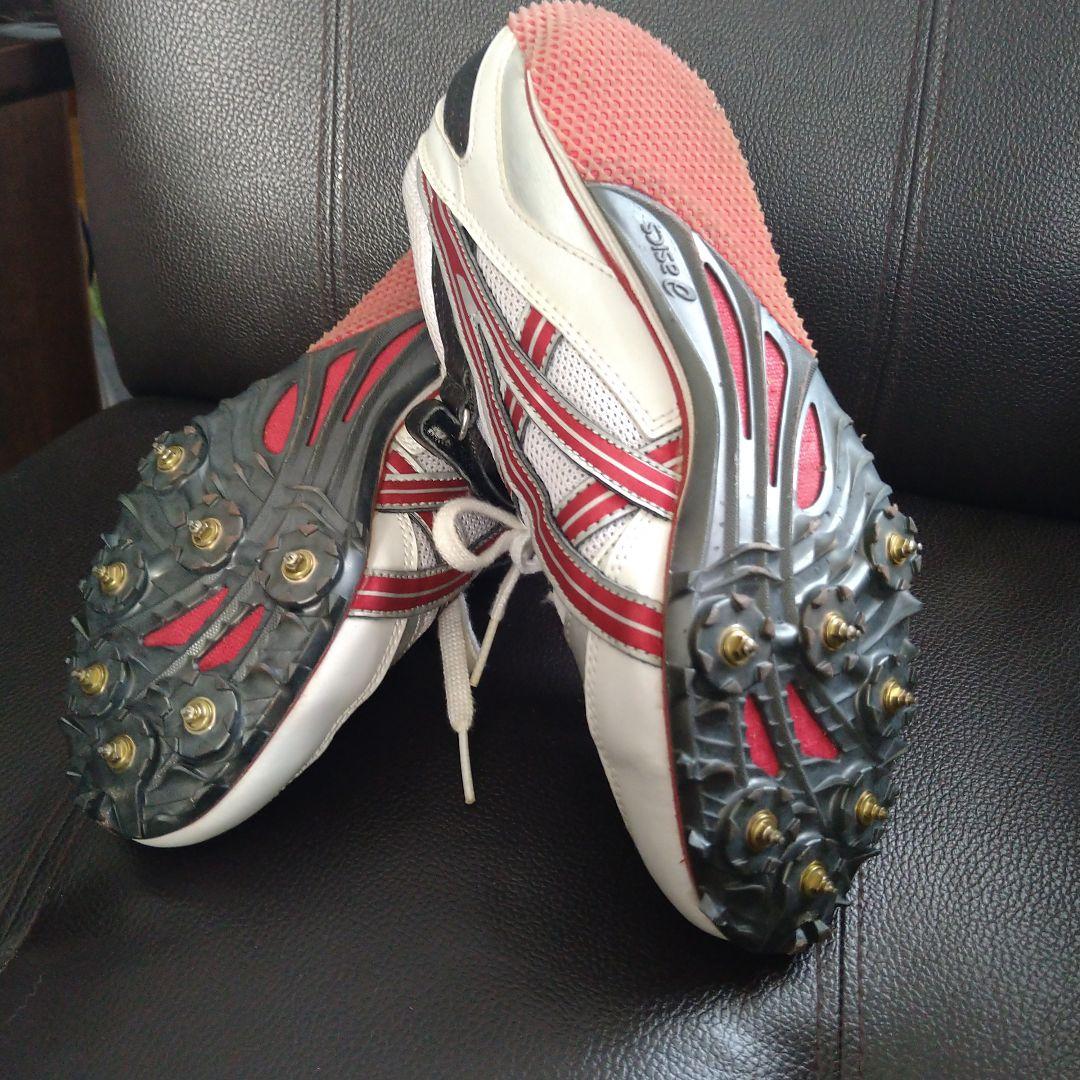 asics 陸上競技スパイクシューズ ホワイト/レッド TTP748ピン替え付き