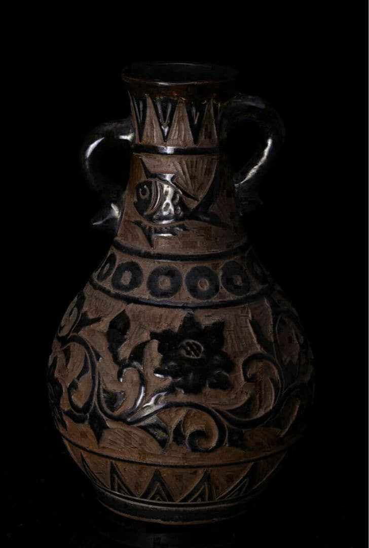 古琉球 時代物 掻落 花瓶 壺 古陶磁 花器 花入 壺 魚 インテリア