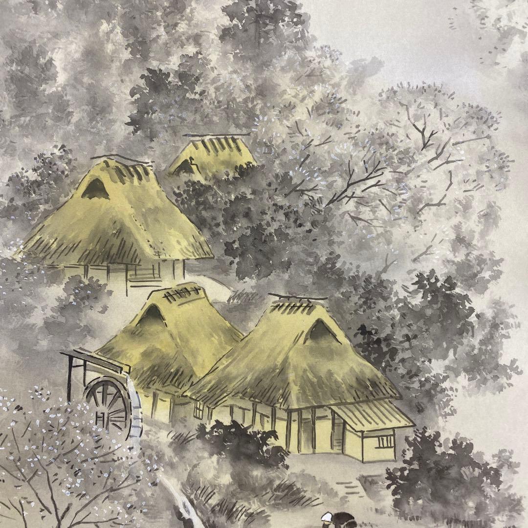 美品 掛け軸 野中晃司作「春霞」共箱 桜風景画 縁起物 山水