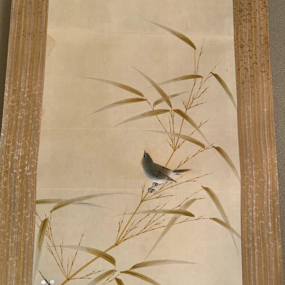 掛軸　明治に活躍した画人白濤　早春共箱　表装し直しました美品　しみあり