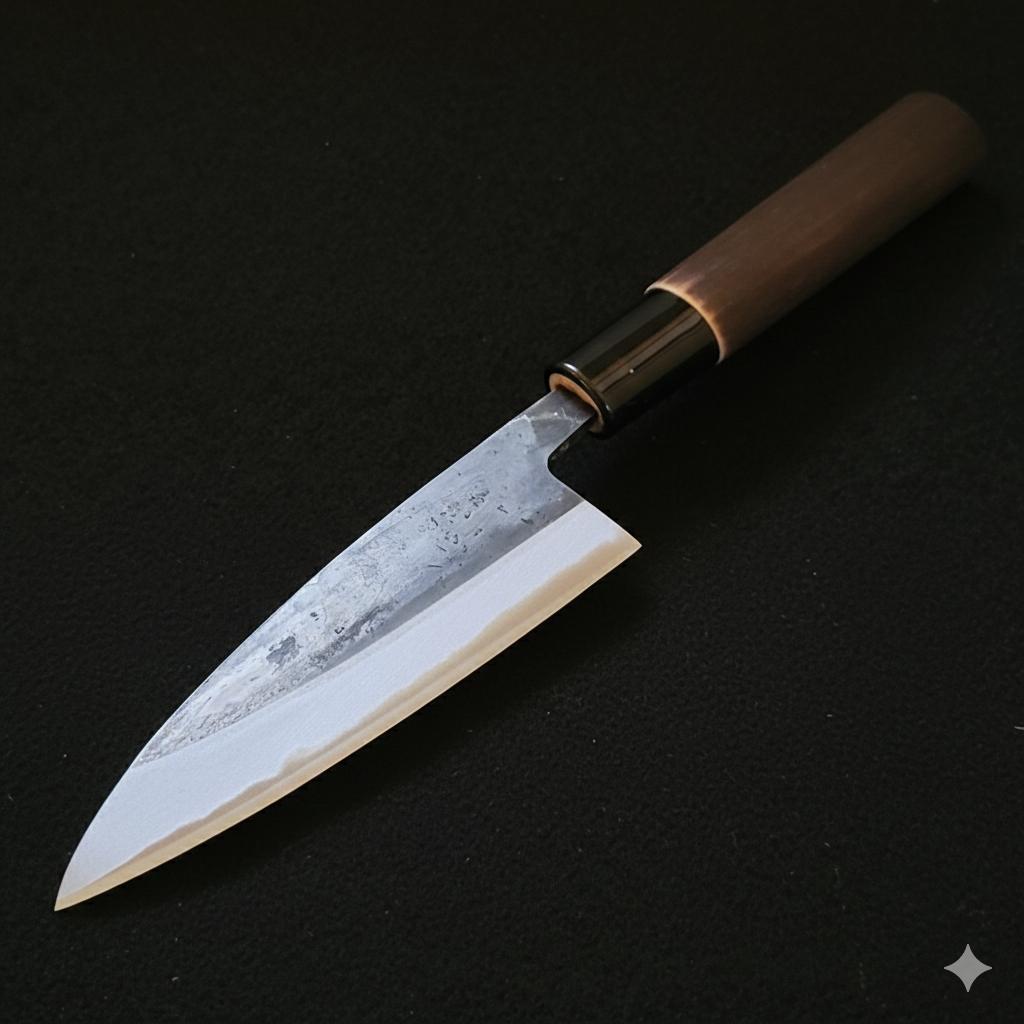 青紙２号 黒打 小三徳包丁（アジ切） 120㎜ G1451 焼柄 日本製 月光作
