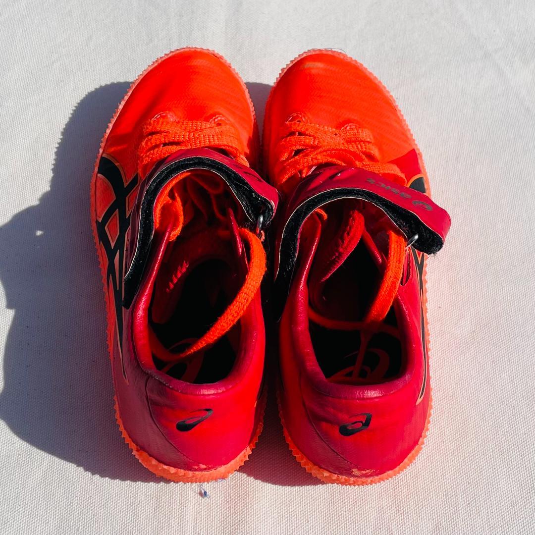 kumachanさん専用ASICS スパイクシューズ オレンジ/赤 ベルクロ付き