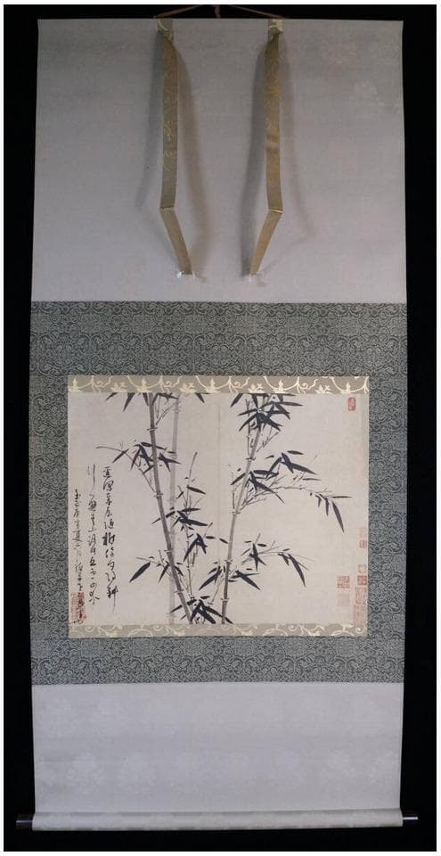 元◆呉鎮◆墨竹図◆春夏秋冬◆四幅対◆二玄社◆紙本　解説付き◆掛軸 共箱