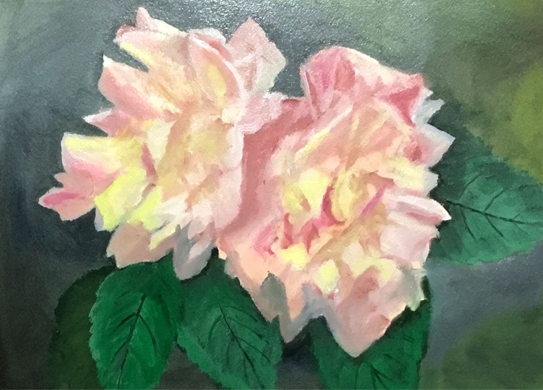 油彩画　「　バラ　」原画　額付　F6