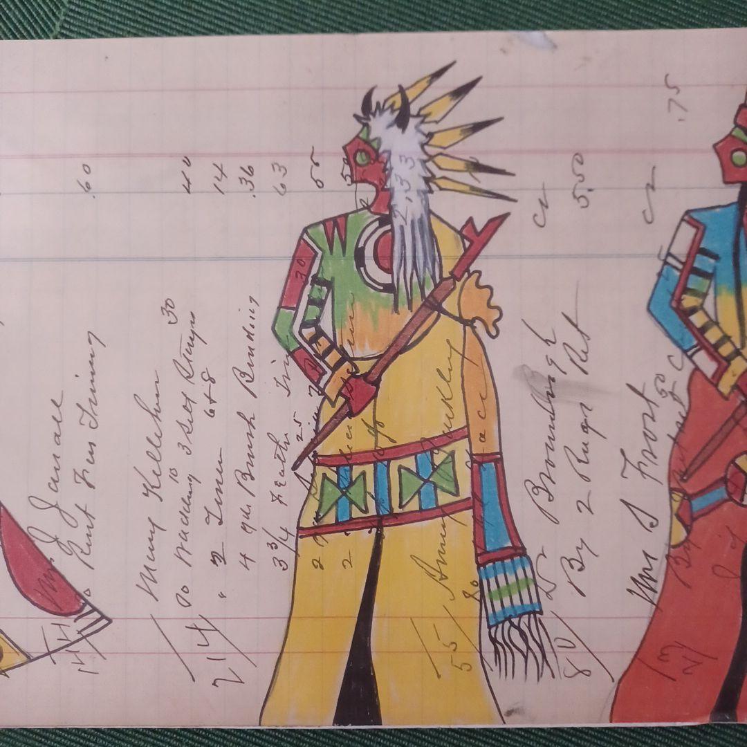 インディアン風アート作品 アメリカ先住民風 衣装デザイン画／原画スケッチ