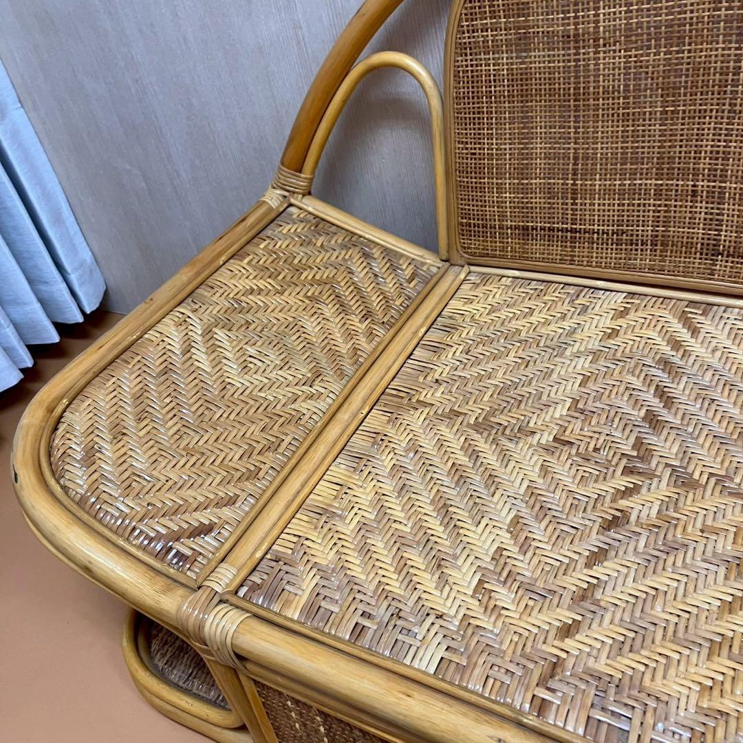 ラタン　籐　二人掛け　ソファ　レトロ　家具　インテリ