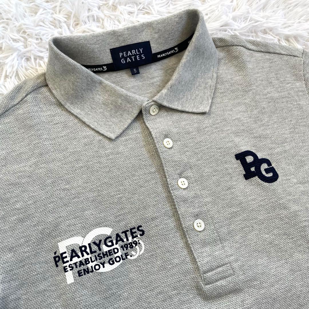 美品 パーリーゲイツ ポロシャツ ストレッチ 35周年 グレー L サイズ5