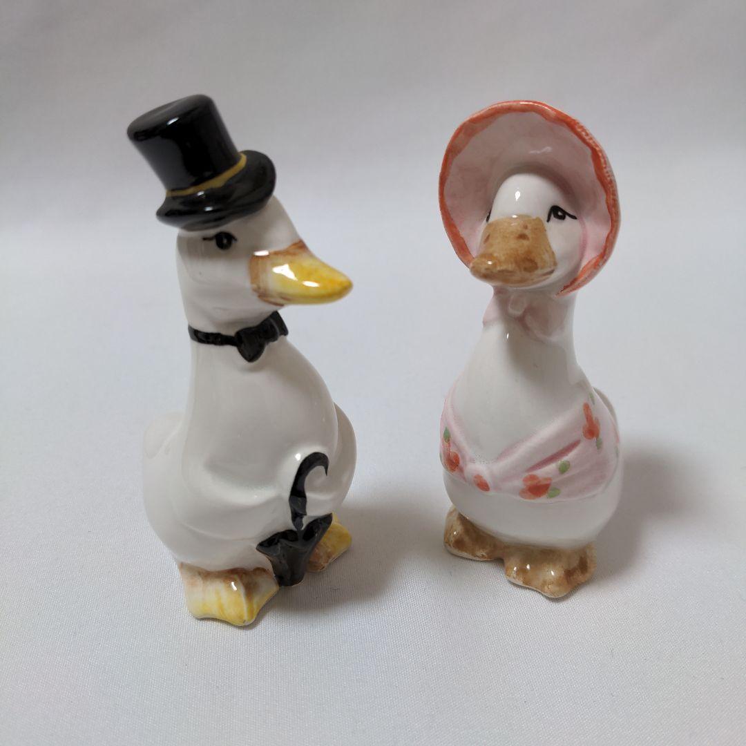 アヒルのカップル 陶器フィギュア 2個セット 昭和レトロ
