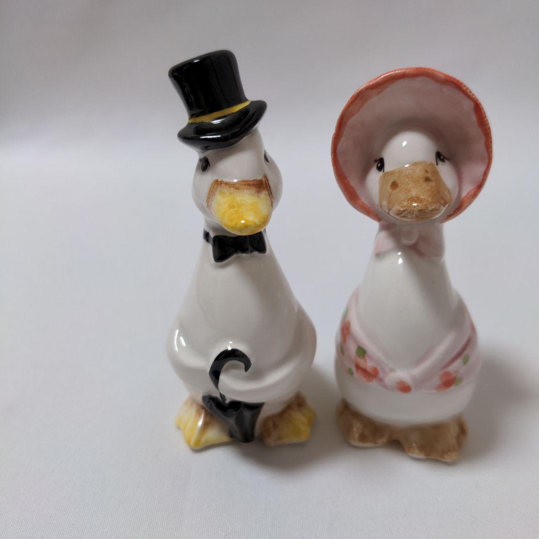 アヒルのカップル 陶器フィギュア 2個セット 昭和レトロ