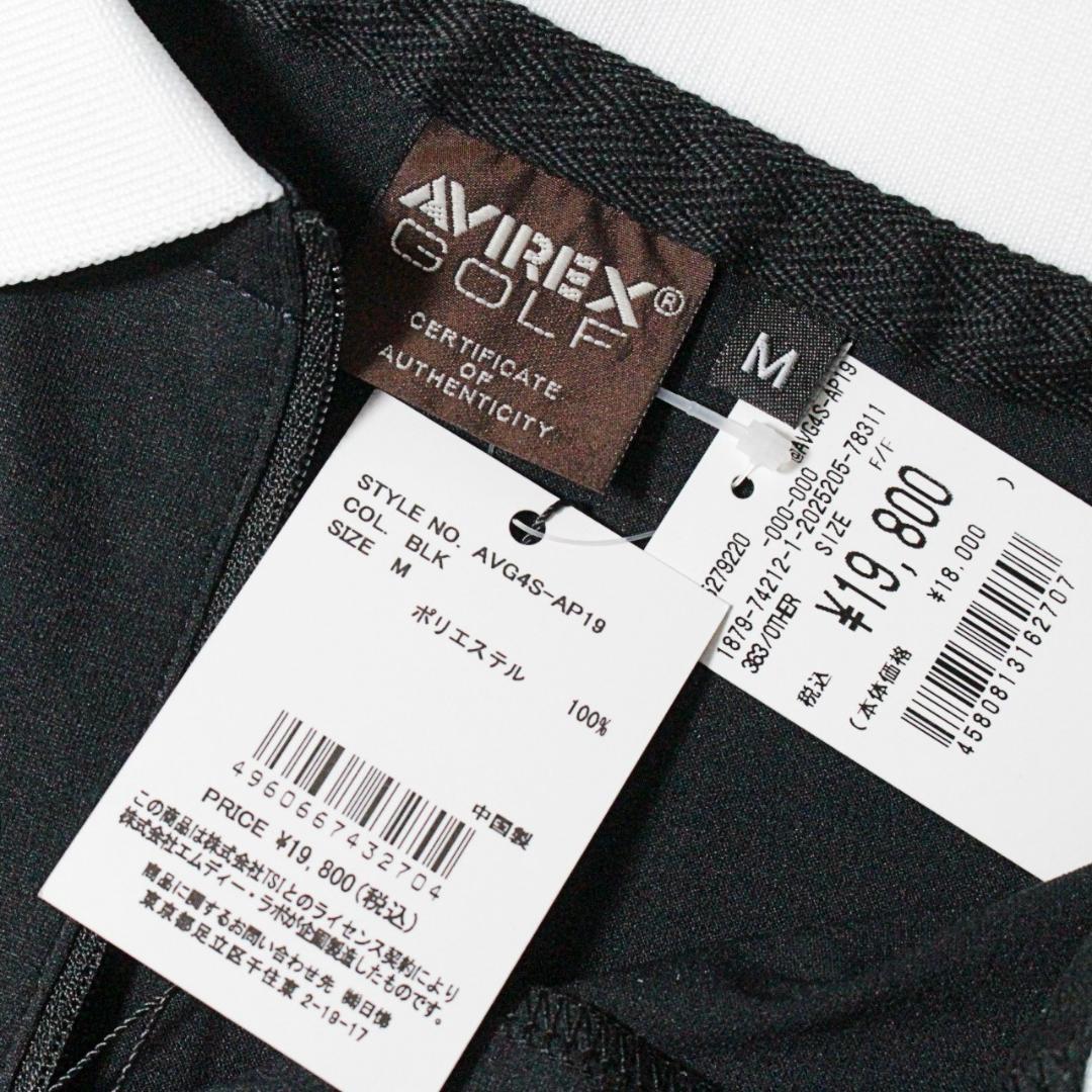 新品 アヴィレックス ゴルフ ワッペン刺しゅう ハーフジップ ポロシャツ M 黒