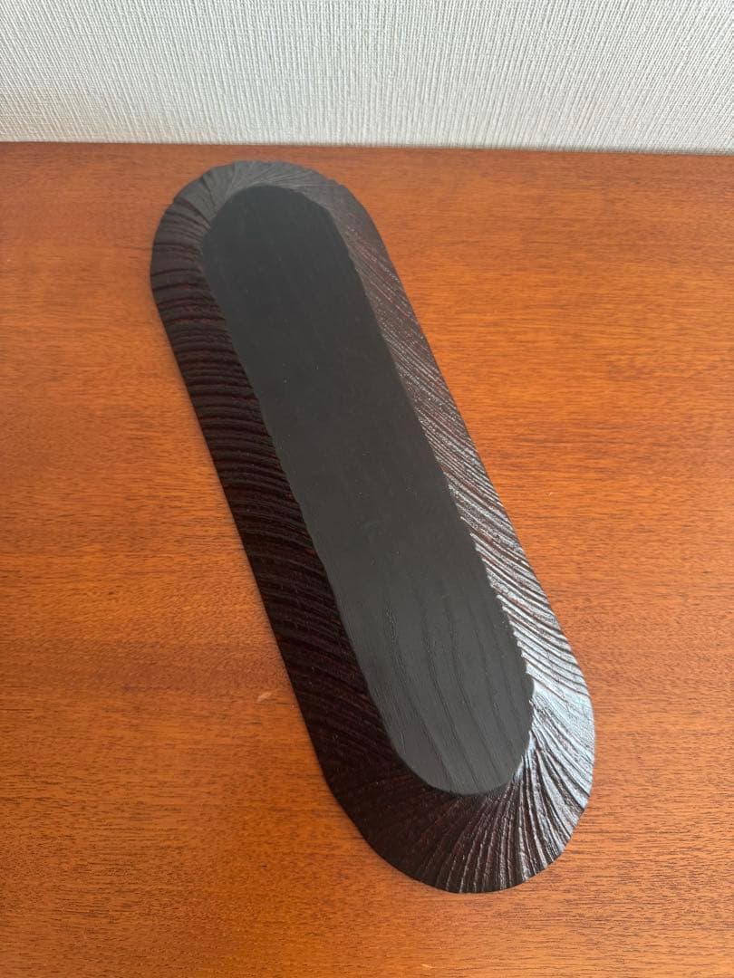 36cm 手彫り　木製漆塗りトレー　器　容器