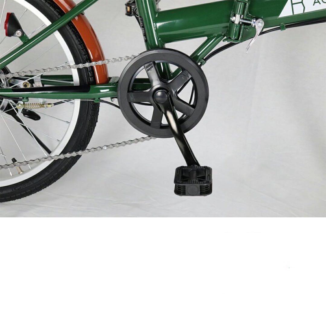 グリーン新品　20インチ 折りたたみ 自転車 シマノ 6段変速 鍵 カゴ