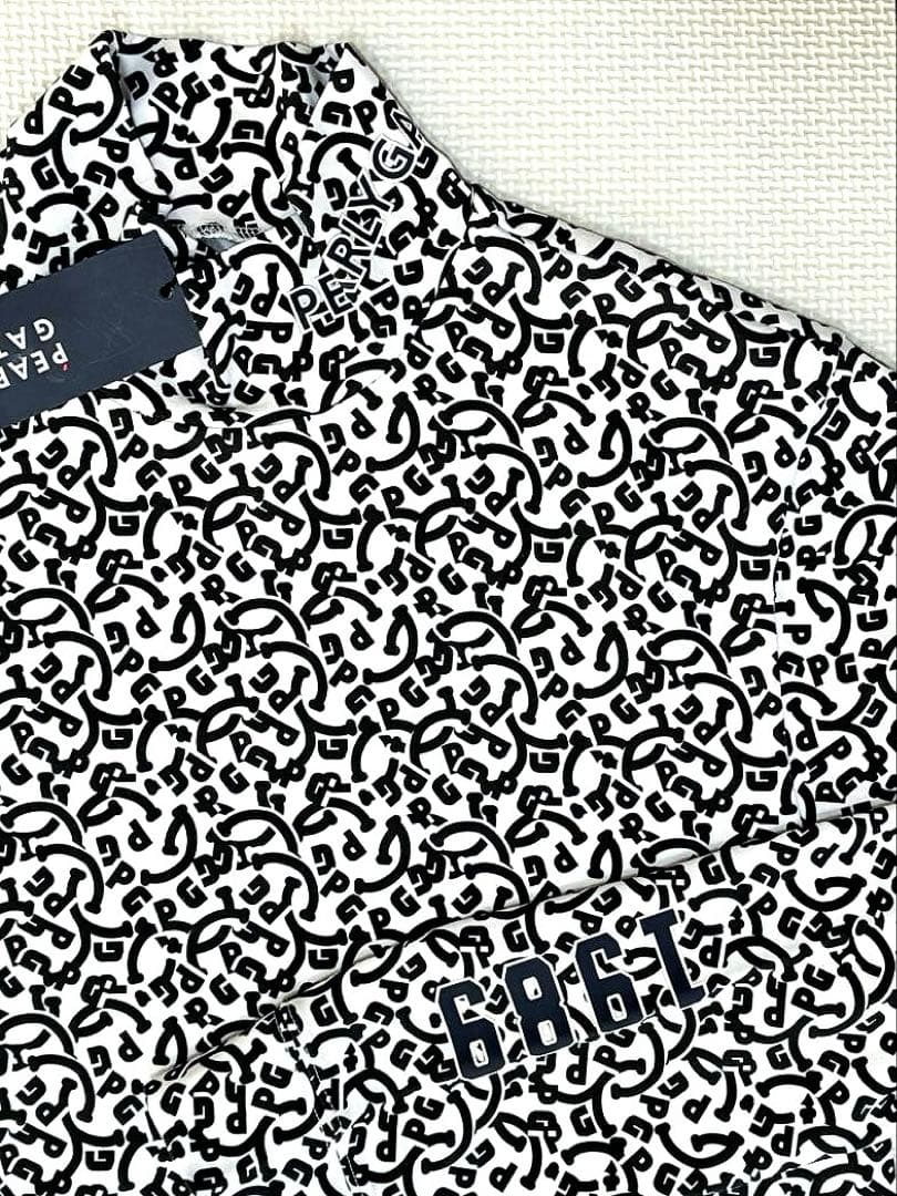 パーリーゲイツ NICO総柄 綿ベア天竺 ハイネックカットソー（WHT／5）