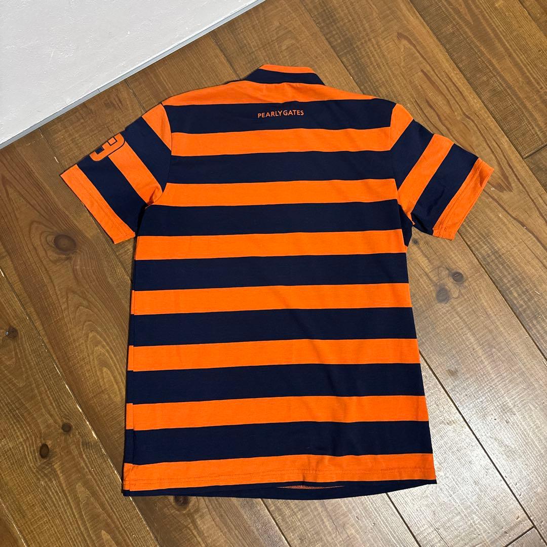 美品　パーリーゲイツ　モックネックシャツ　4 オレンジ×ネイビー