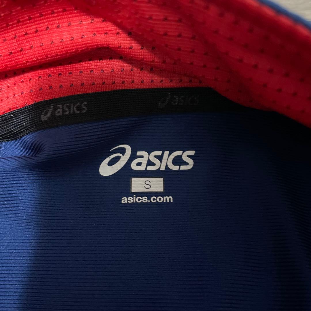 アシックス asics ジャージ 上下セット Sサイズ 赤×青
