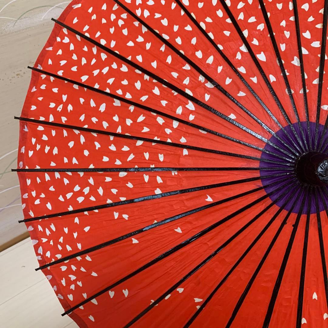 舞踊傘 赤色 桜吹雪　2本セット　蛇の目傘　日本舞踊　踊り　和傘　収納袋付き