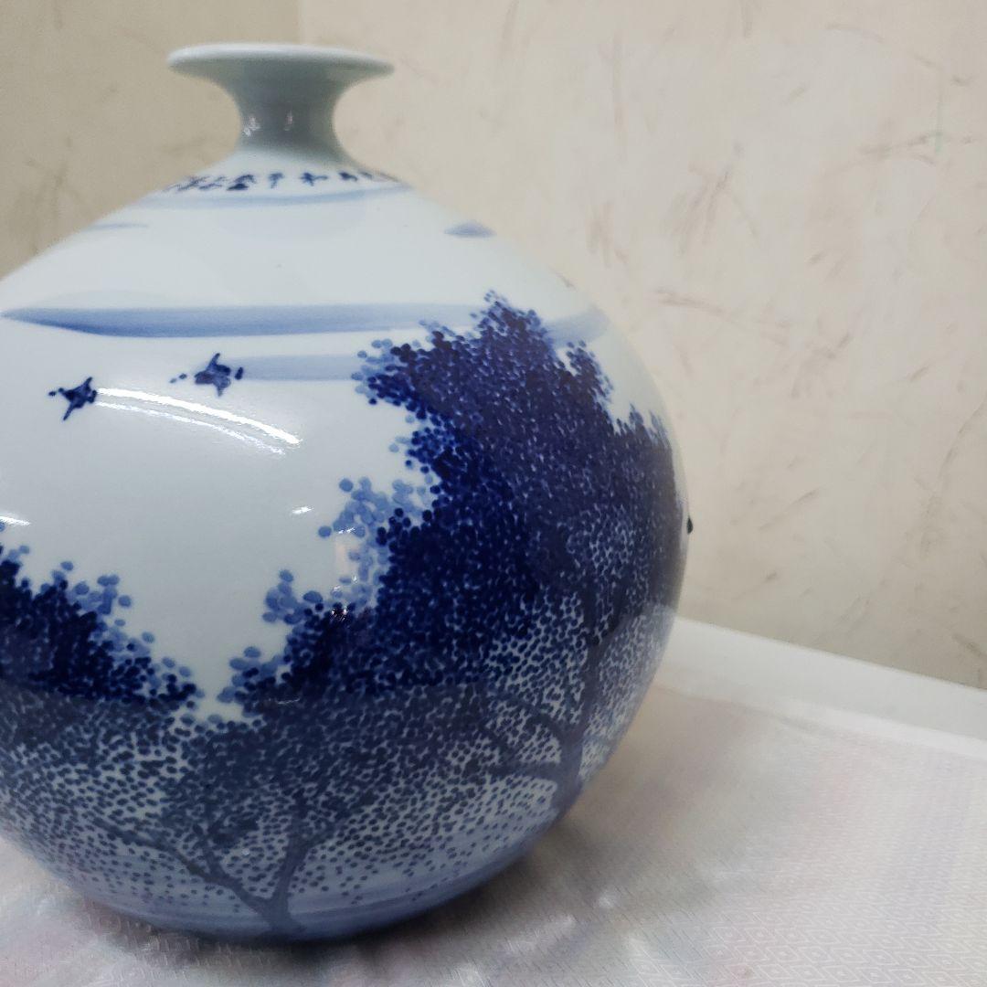 蔵出し特価　景徳鎮　風景柄　陶器花瓶高さ23cm幅21cm