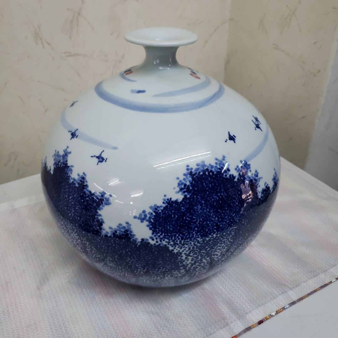 蔵出し特価　景徳鎮　風景柄　陶器花瓶高さ23cm幅21cm