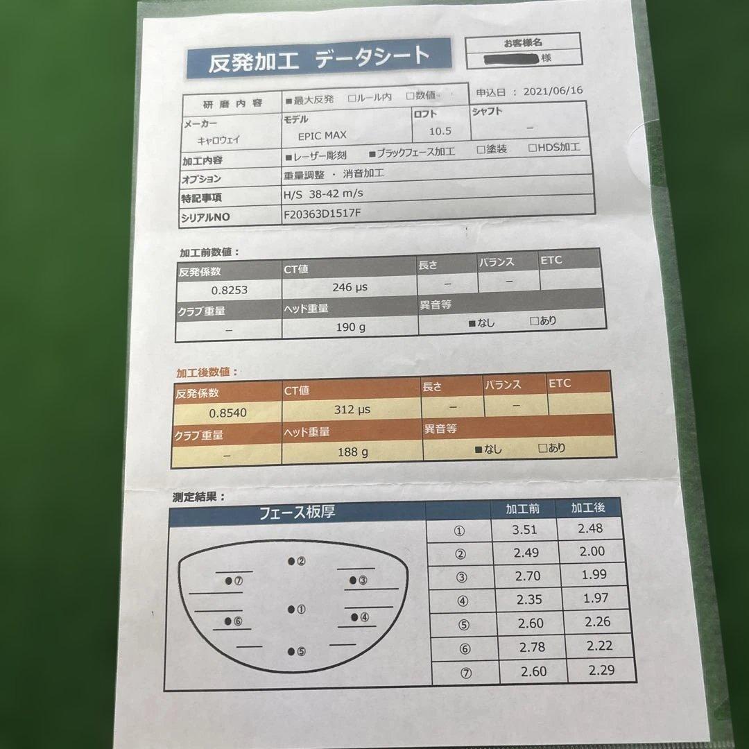 CT値312 高反発加工ドライバー　EPIC MAX ドライバー