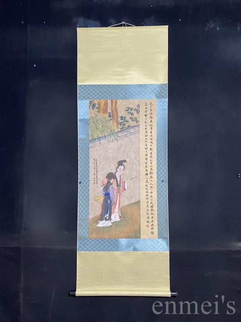 中国古美術『文徴明款 人物画』宣紙 三尺中堂画 肉筆 水墨画 旧蔵 掛け軸 模写