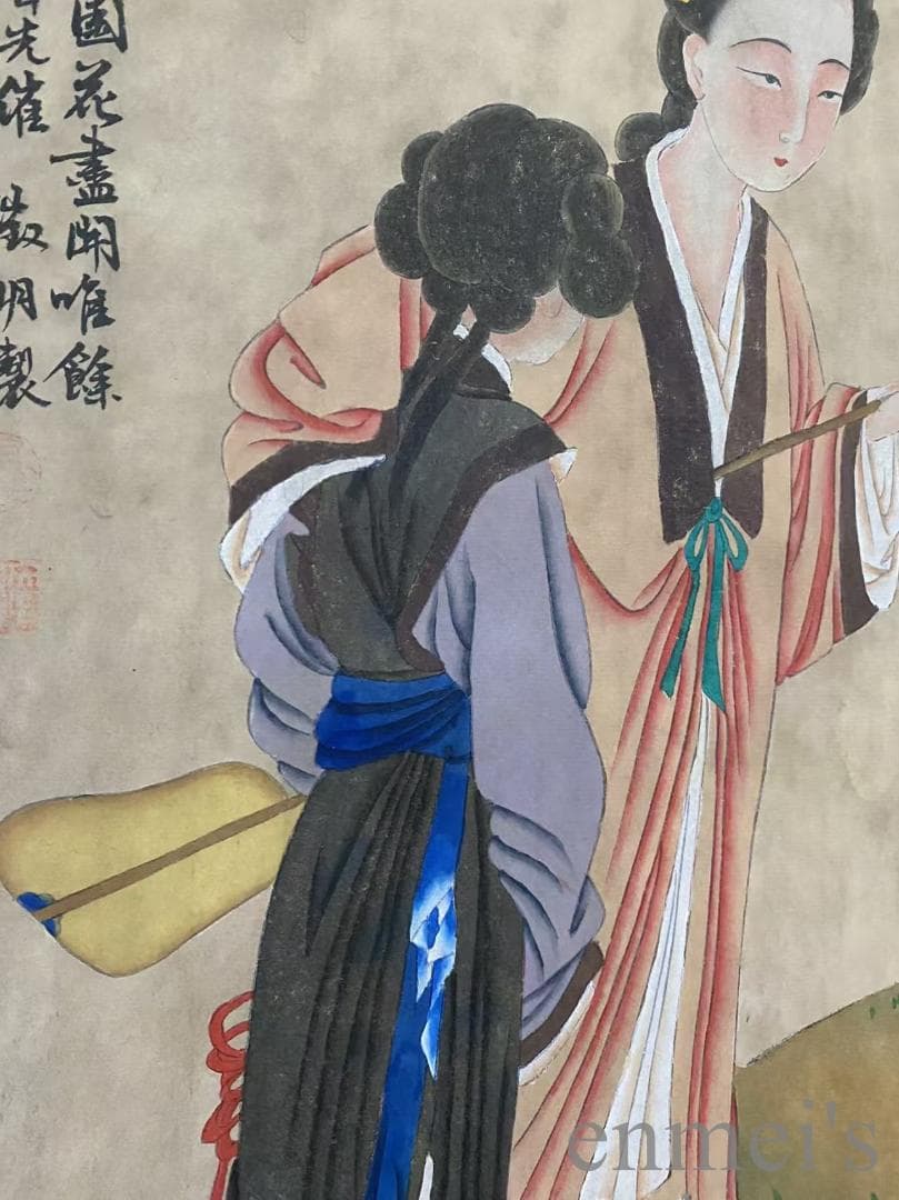 中国古美術『文徴明款 人物画』宣紙 三尺中堂画 肉筆 水墨画 旧蔵 掛け軸 模写
