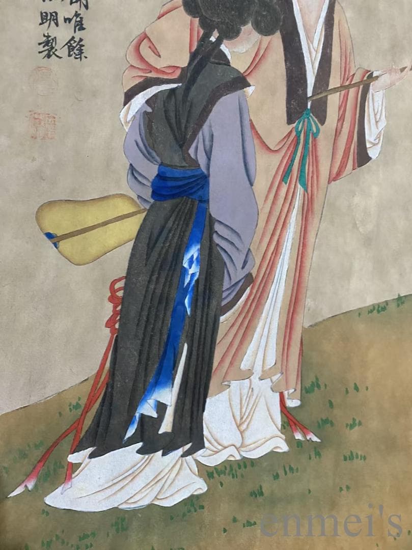 中国古美術『文徴明款 人物画』宣紙 三尺中堂画 肉筆 水墨画 旧蔵 掛け軸 模写