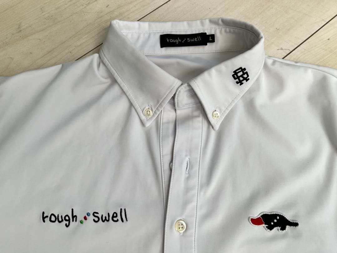 rough & swell ホワイト ポロシャツ オールロゴ