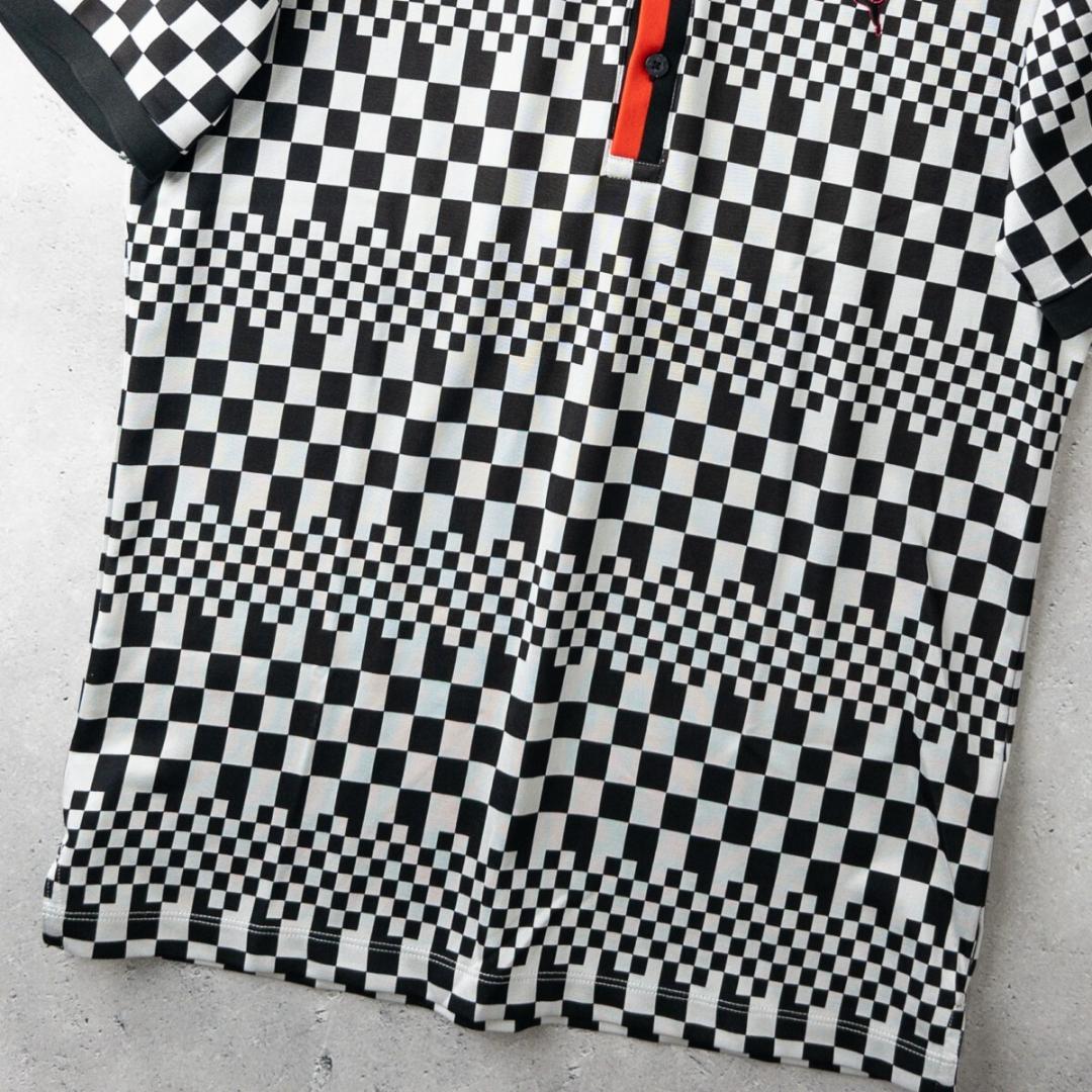 プーマゴルフ 半袖ポロシャツ L 白黒チェッカー 吸汗速乾 ストレッチ 美品