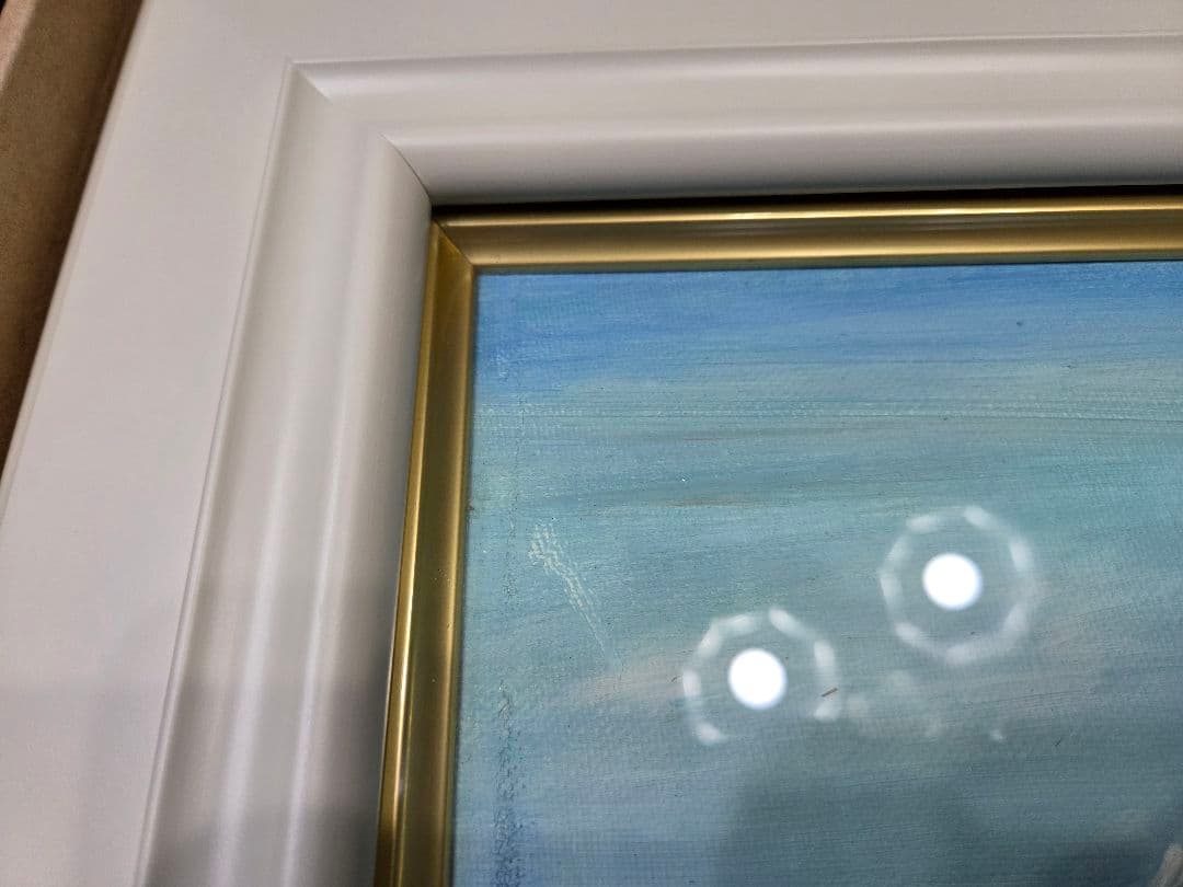 【美品】 肉筆油彩風景画 ホワイト額縁フレームつき「白馬連峰」6号サイズ