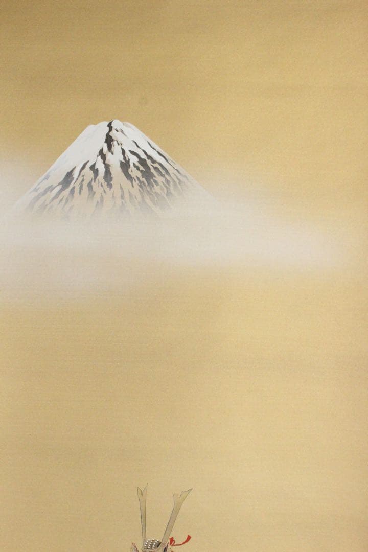 No5946 掛軸　山田邦人　「武者」　絹本着色　共箱　人物　日本画　送料無料