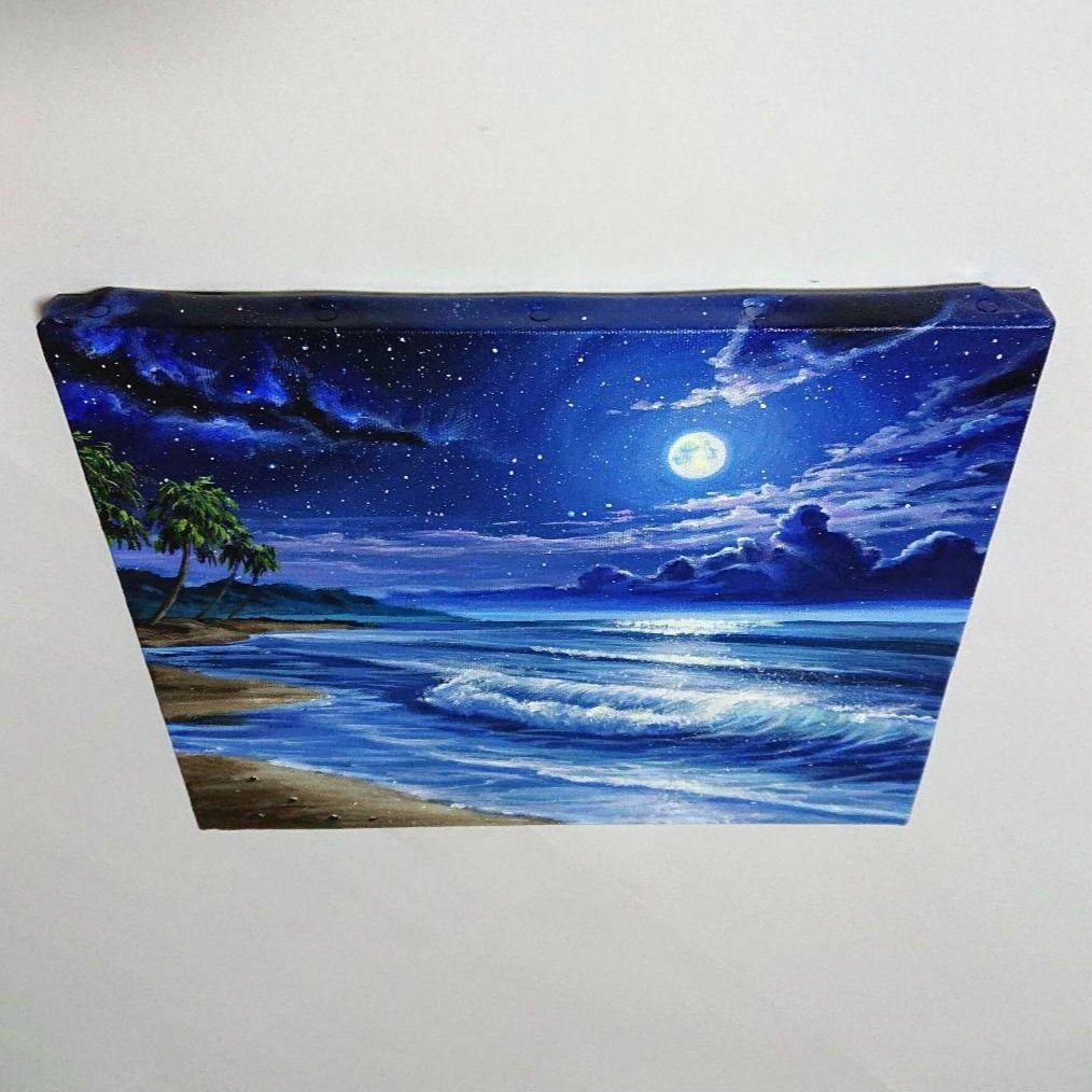 【真夏の夜空】アクリル画 F3 風景画 絵画