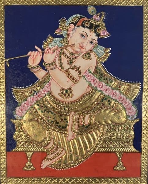 クリシュナ／ヒンドゥー：油彩 クリスタル装飾 कृष्ण, Kṛṣṇa ˈkr̩ʂɳə