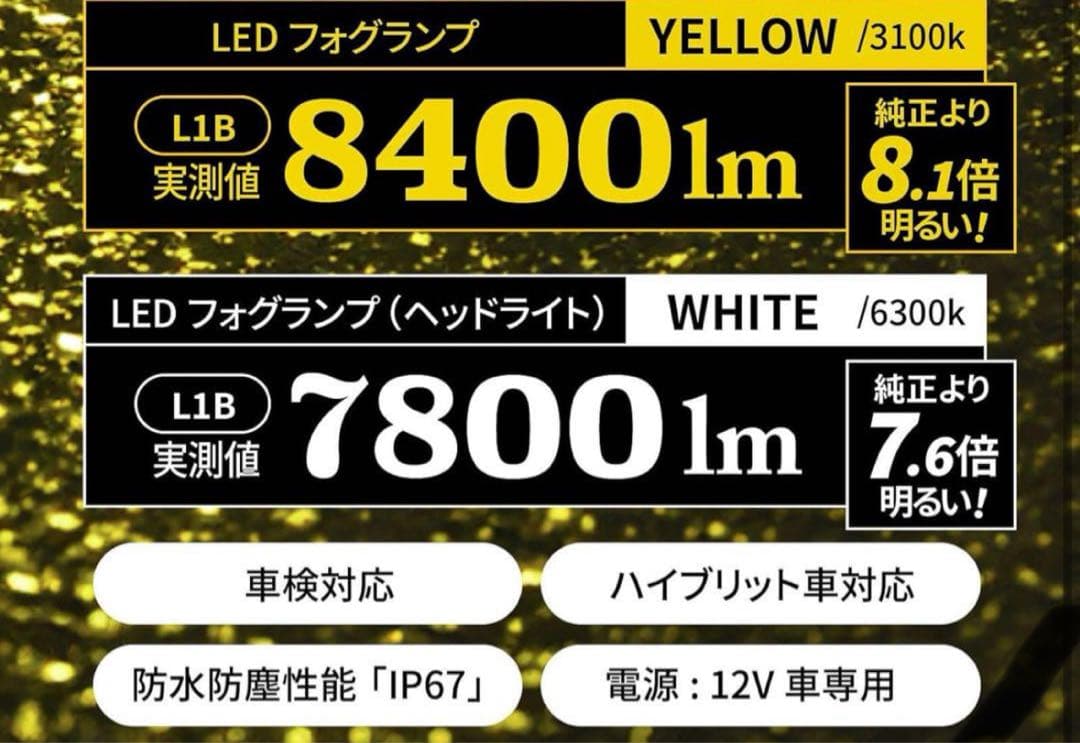 VELENO フォグランプ LED L1B 8400lm イエロー 黄色 16