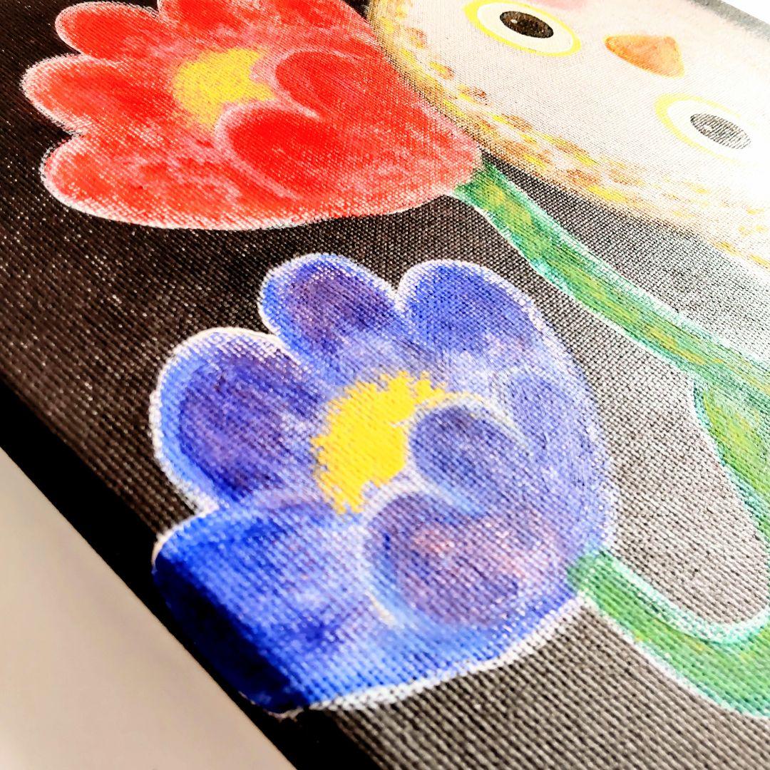 絵画 原画『かもね』キャンバス(F4号) ふくろう 花 幸せ アート 一点もの