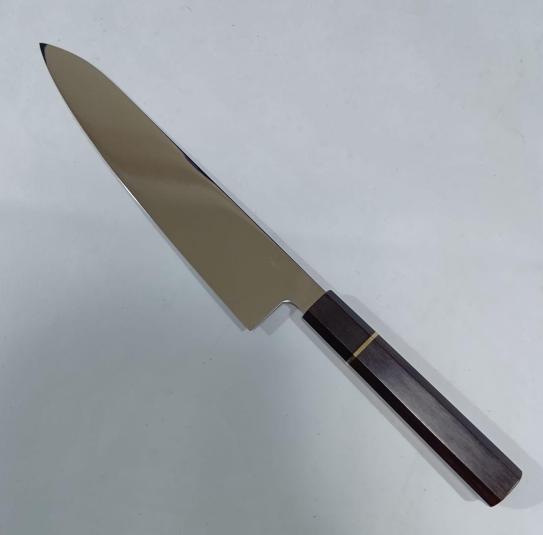 ステン本焼V金10号鋼 全鋼 牛刀 240mm 包丁 VG10 両刃 黒檀八角柄