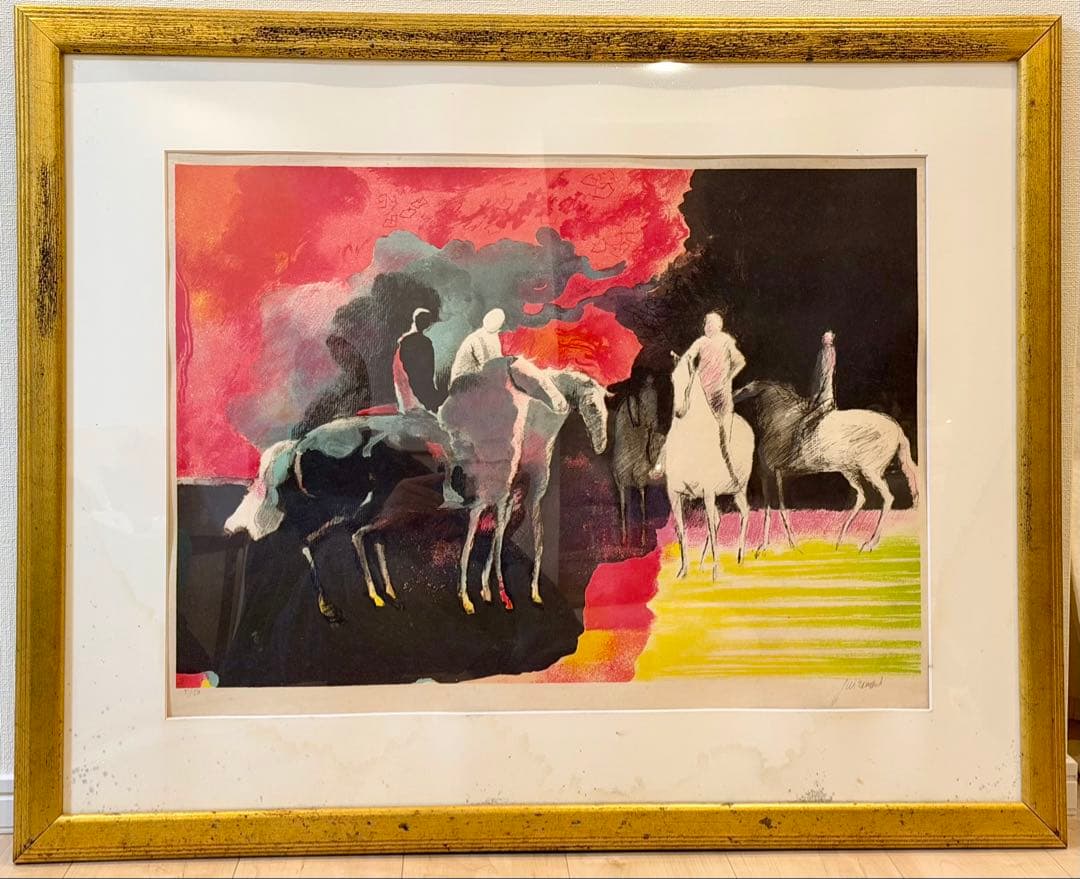 ポール・ギラマン 「五匹の馬」装飾画 版画 額装 インテリア #269-1