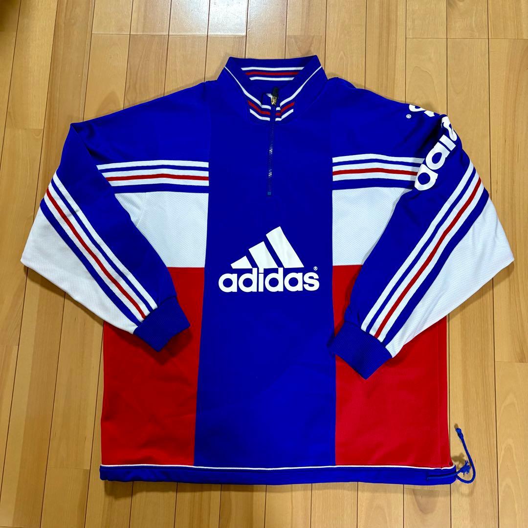 90's adidas ジャージ 青赤白トリコロールストライプ上下セット 日本製