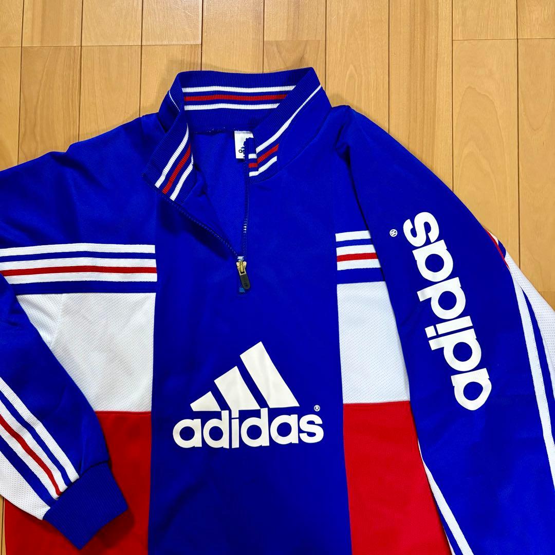 90's adidas ジャージ 青赤白トリコロールストライプ上下セット 日本製