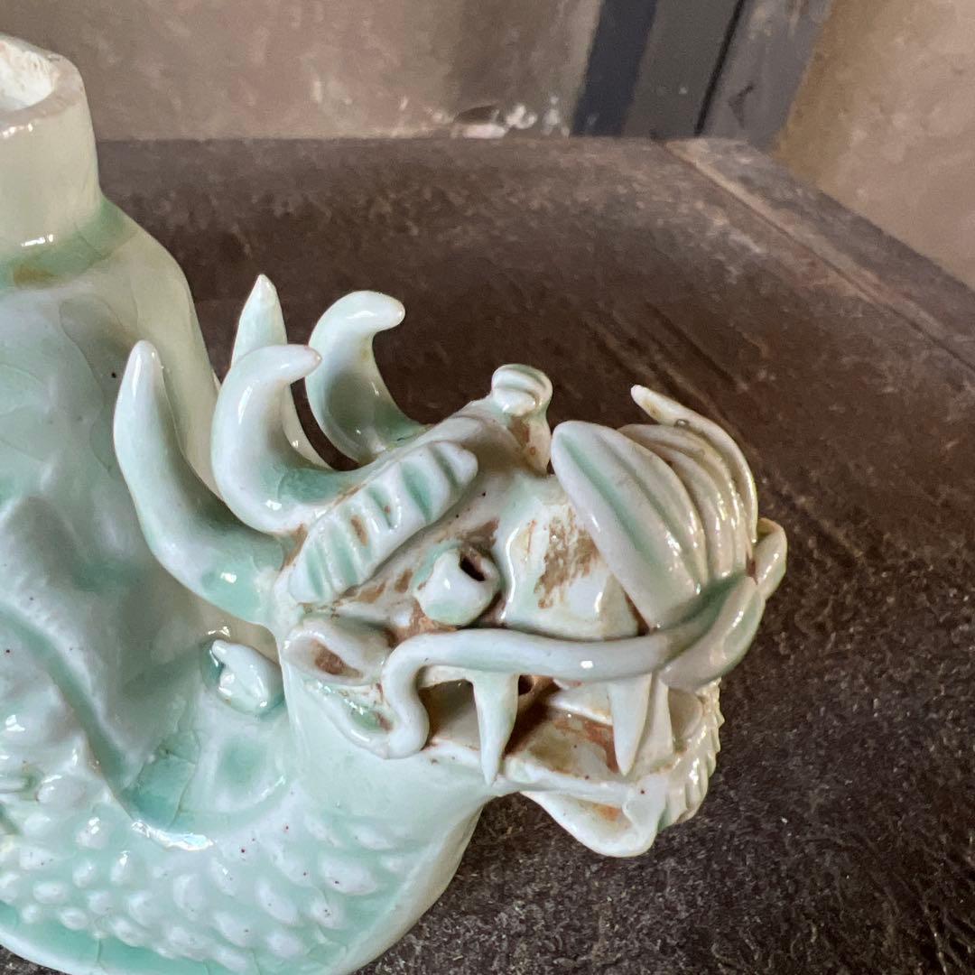 実家整理 古い青磁の置物二点　水注？