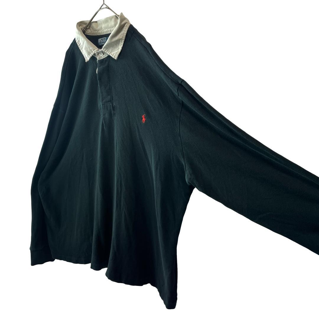 90s-00s ポロバイラルフローレン ラガーシャツ ラグビーシャツ 黒 3XL