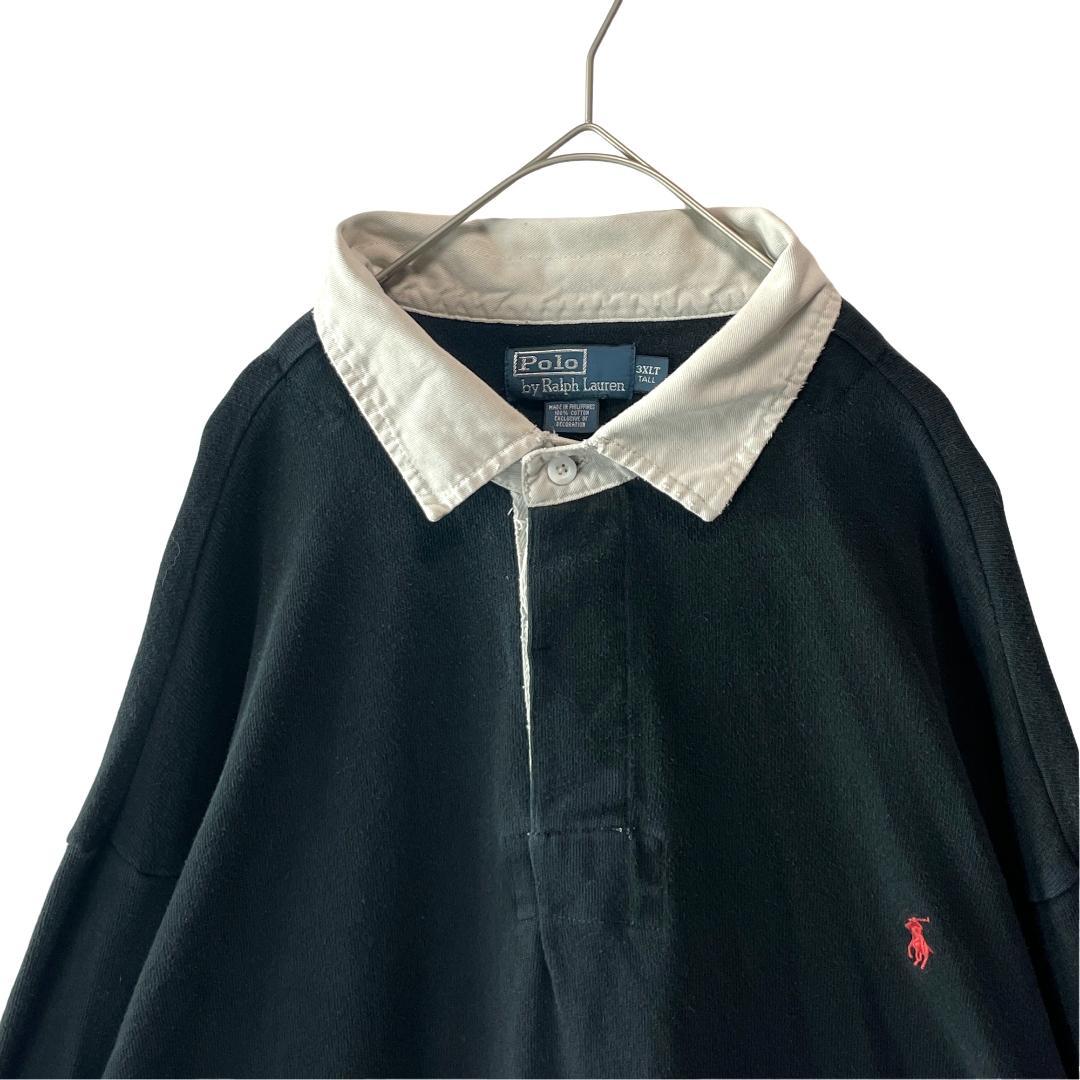90s-00s ポロバイラルフローレン ラガーシャツ ラグビーシャツ 黒 3XL