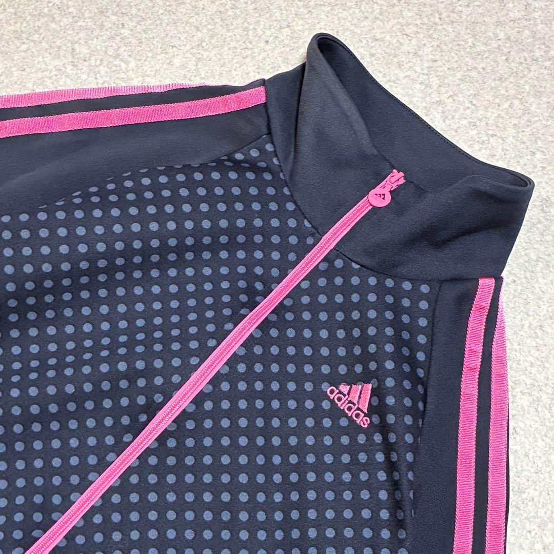 adidas ドット柄　トラックジャケット ジャージ　ネイビー×ピンク　M