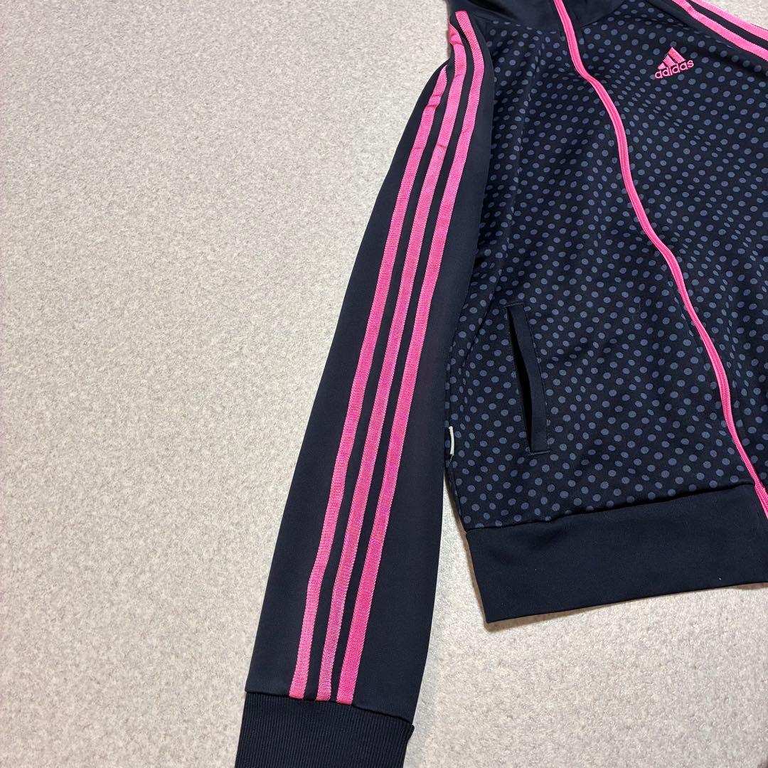 adidas ドット柄　トラックジャケット ジャージ　ネイビー×ピンク　M