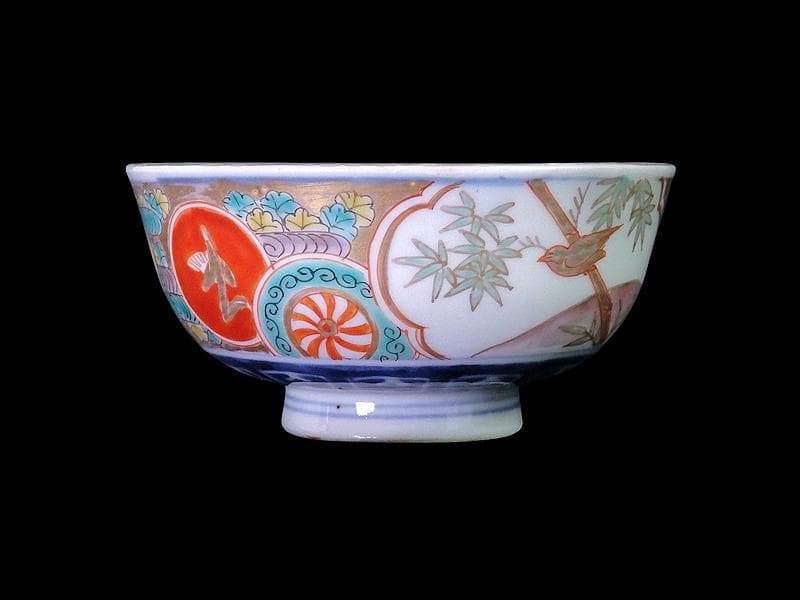 古伊万里　色絵　竹に雀図　向付　りん茶碗　５客　A507AS-fbvt