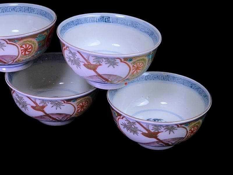 古伊万里　色絵　竹に雀図　向付　りん茶碗　５客　A507AS-fbvt