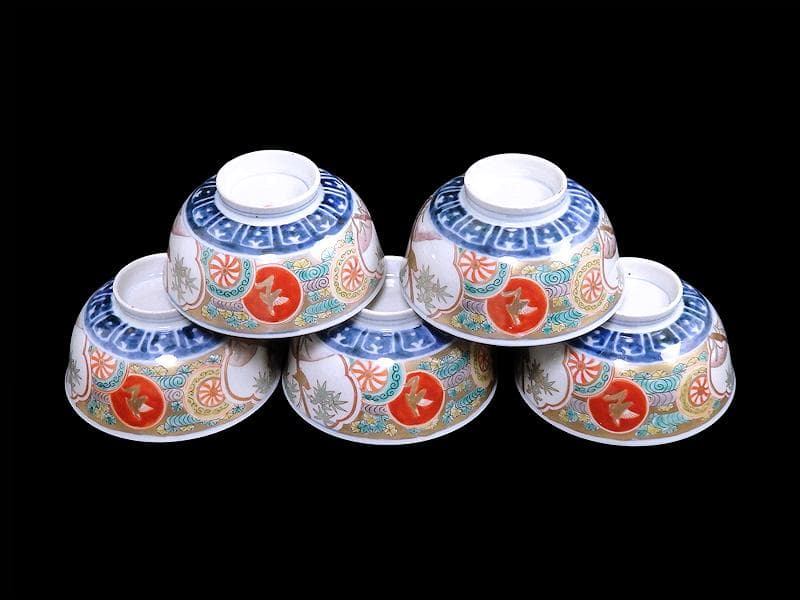 古伊万里　色絵　竹に雀図　向付　りん茶碗　５客　A507AS-fbvt