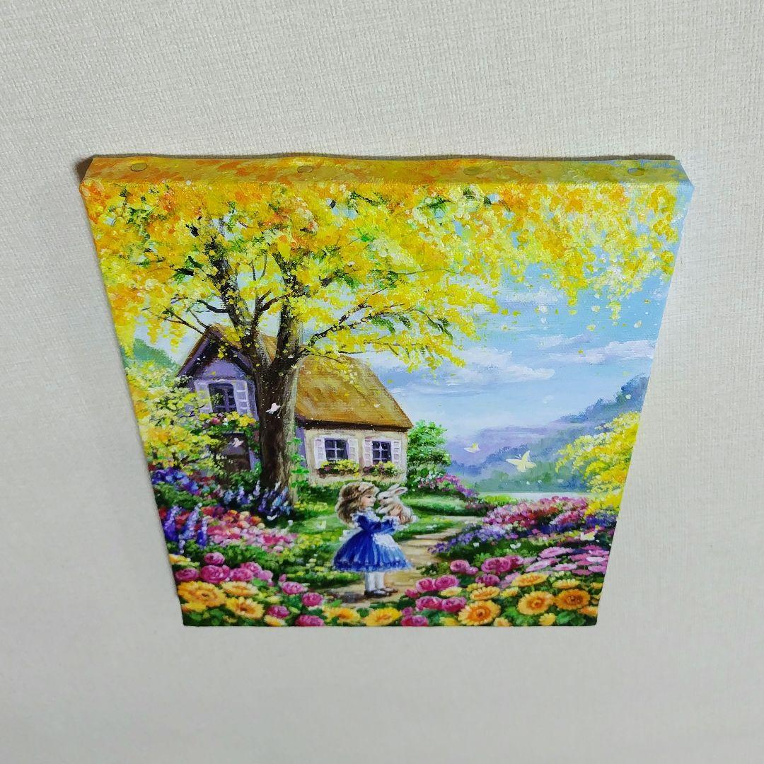 j*1様 【ミモザの咲く家】アクリル画 F3 風景画 絵画