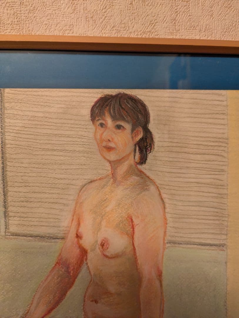 パステル画 裸婦 座る モデルを使った絵木製額ガラス入り